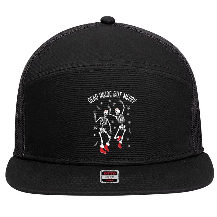 Dead Inside But Merry Funny Dancing Skeleton Christmas Nurse 7 Panel Mesh Trucker Snapback Hat