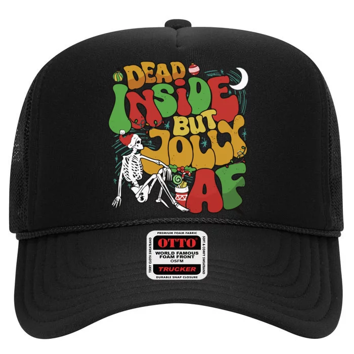 Dead Inside But Jolly Af Christmas High Crown Mesh Trucker Hat