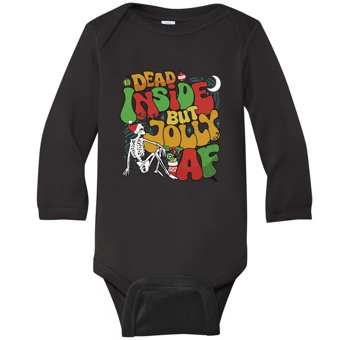 Dead Inside But Jolly Af Christmas Baby Long Sleeve Bodysuit