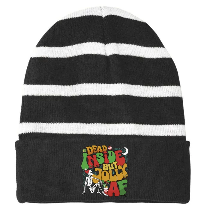 Dead Inside But Jolly Af Christmas Striped Beanie with Solid Band