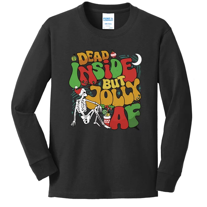 Dead Inside But Jolly Af Christmas Kids Long Sleeve Shirt