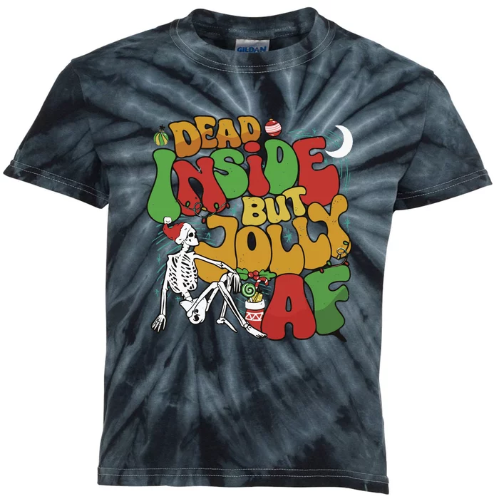 Dead Inside But Jolly Af Christmas Kids Tie-Dye T-Shirt