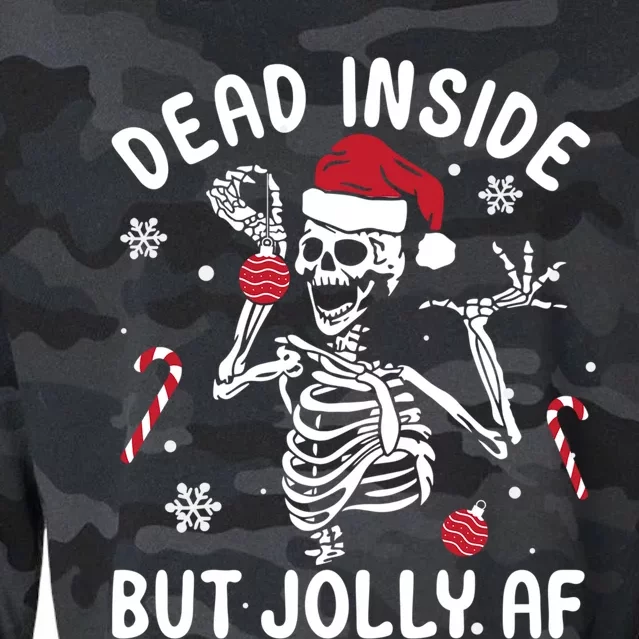 Dead Inside But Jolly Af Skeleton Santa Retro Christmas Xmas Gift Cropped Pullover Crew