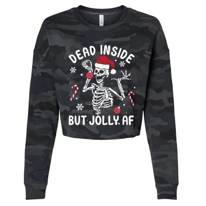 Dead Inside But Jolly Af Skeleton Santa Retro Christmas Xmas Gift Cropped Pullover Crew