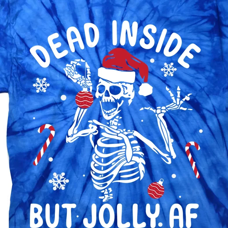 Dead Inside But Jolly Af Skeleton Santa Retro Christmas Xmas Gift Tie-Dye T-Shirt