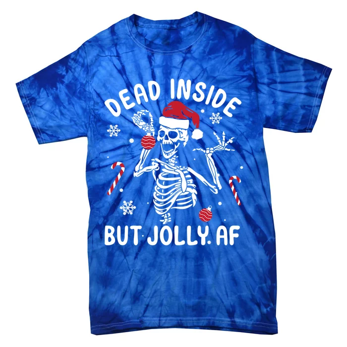 Dead Inside But Jolly Af Skeleton Santa Retro Christmas Xmas Gift Tie-Dye T-Shirt