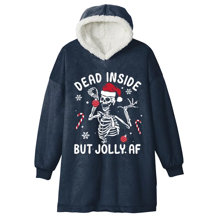 Dead Inside But Jolly Af Skeleton Santa Retro Christmas Xmas Gift Hooded Wearable Blanket