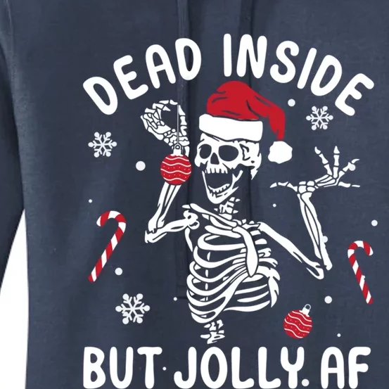 Dead Inside But Jolly Af Skeleton Santa Retro Christmas Xmas Gift Women's Pullover Hoodie