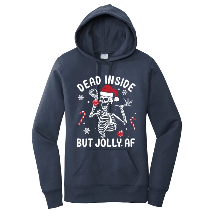 Dead Inside But Jolly Af Skeleton Santa Retro Christmas Xmas Gift Women's Pullover Hoodie