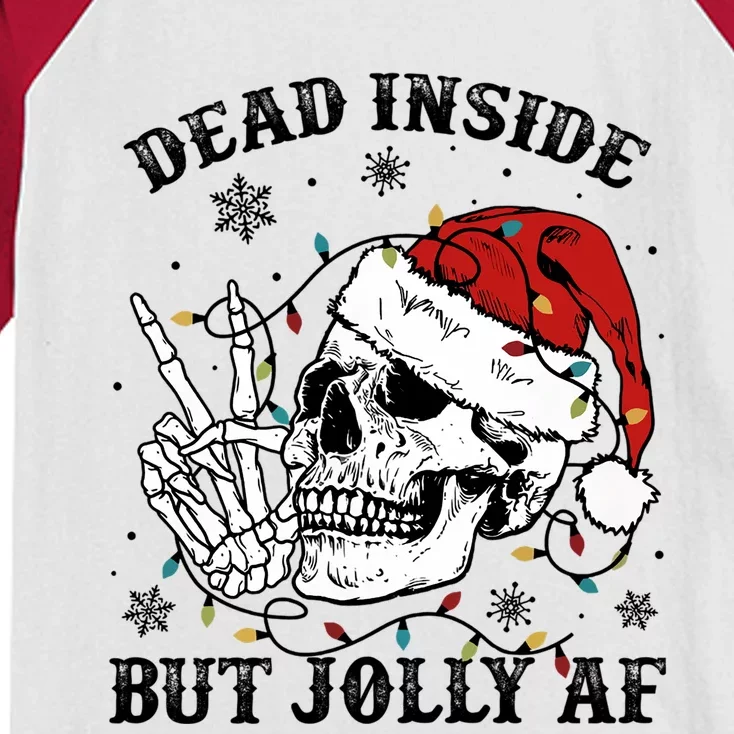 Dead Inside But Jolly Af Skull Santa Light Skeleton Pajamas Gift Kids Colorblock Raglan Jersey