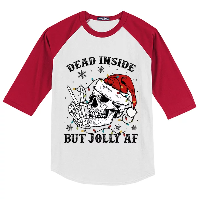 Dead Inside But Jolly Af Skull Santa Light Skeleton Pajamas Gift Kids Colorblock Raglan Jersey