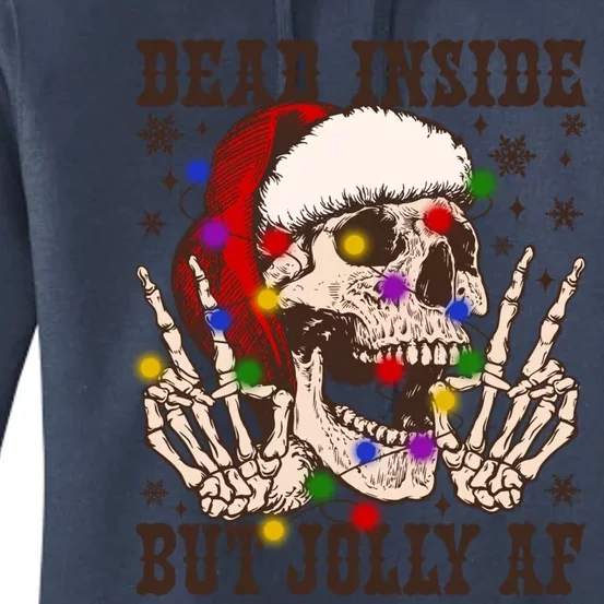 Dead Inside But Jolly Af Skull Santa Hat Christmas Lights Great Gift Women's Pullover Hoodie