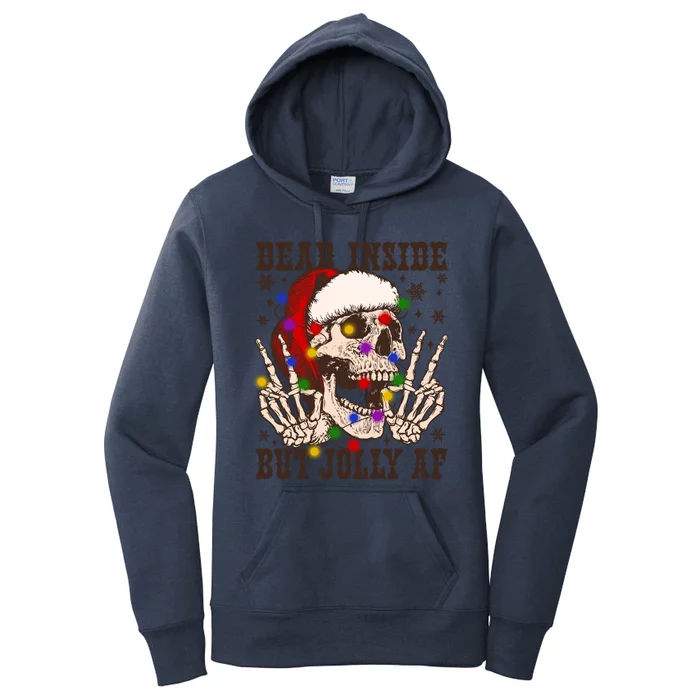 Dead Inside But Jolly Af Skull Santa Hat Christmas Lights Great Gift Women's Pullover Hoodie