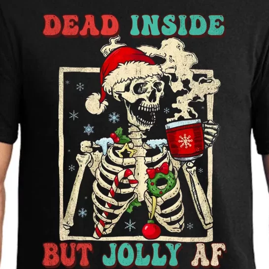 Dead Inside But Jolly Af ItS Christmas Skeleton Santa Funny Gift Pajama Set