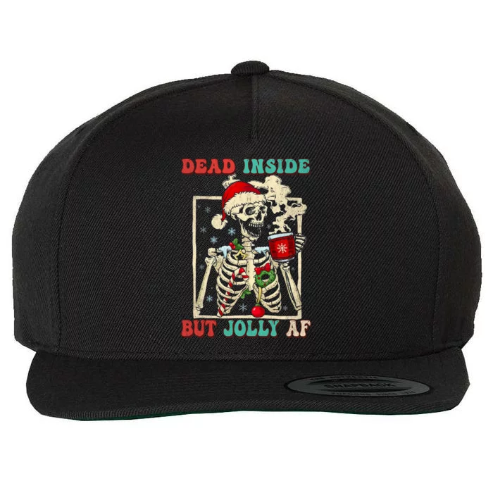 Dead Inside But Jolly Af ItS Christmas Skeleton Santa Funny Gift Wool Snapback Cap