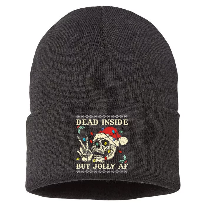 Dead Inside But Jolly AF Skeleton Santa Christmas Sustainable Knit Beanie