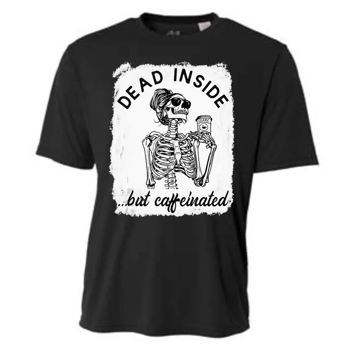 Dead Inside But Caffeinated Skeleton Coffee Lover Bleached Cooling Performance Crew T-Shirt