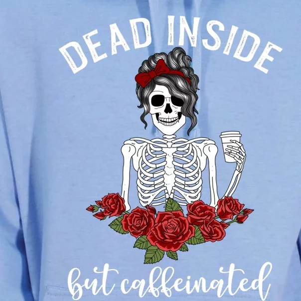 Dead Inside But Caffeinated Gift Skeleton Coffee Lover Gift Unisex Surf Hoodie