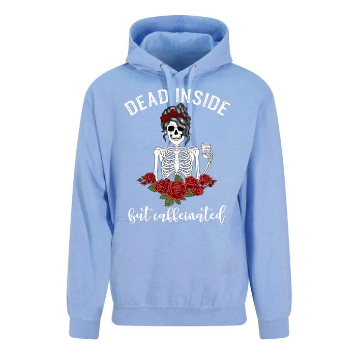 Dead Inside But Caffeinated Gift Skeleton Coffee Lover Gift Unisex Surf Hoodie