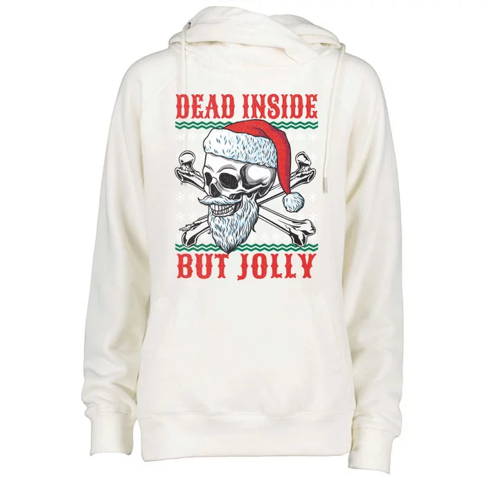 Dead Inside But Jolly Funny Ugly Christmas Sweater Skull Gift Womens Funnel Neck Pullover Hood