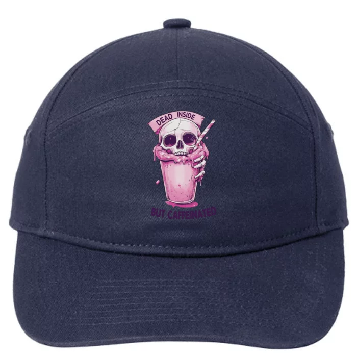 Dead Inside But Caffeinated Spooky Halloween Skull 7-Panel Snapback Hat