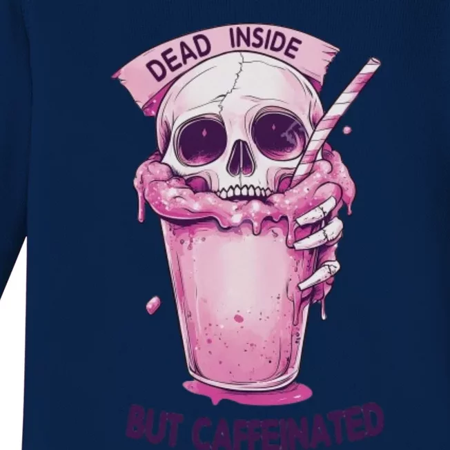 Dead Inside But Caffeinated Spooky Halloween Skull Baby Long Sleeve Bodysuit