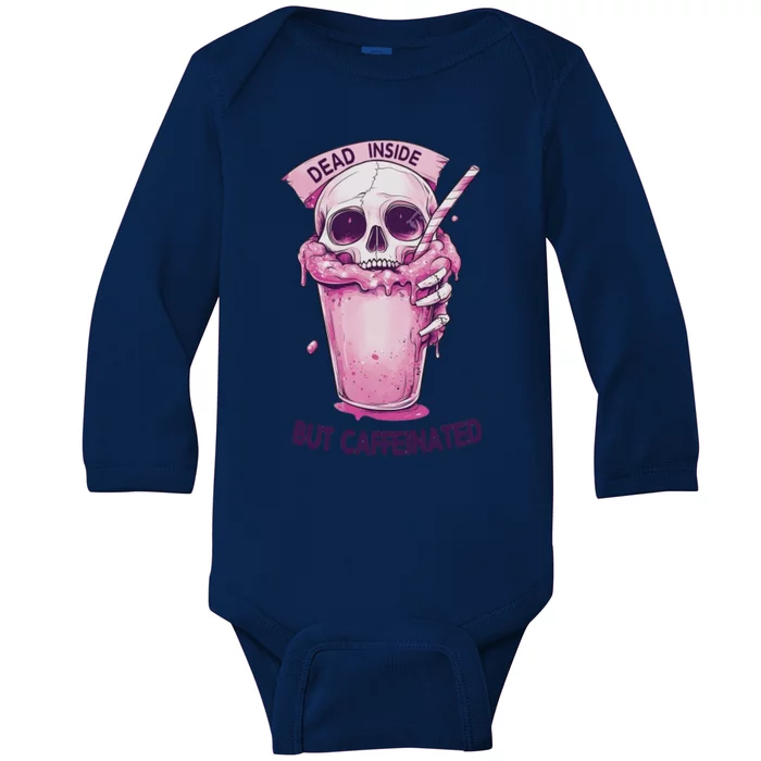 Dead Inside But Caffeinated Spooky Halloween Skull Baby Long Sleeve Bodysuit