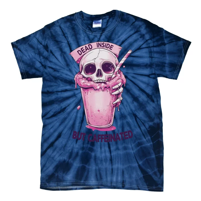 Dead Inside But Caffeinated Spooky Halloween Skull Tie-Dye T-Shirt