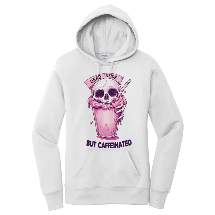 Dead Inside But Caffeinated Spooky Halloween Skull Women's Pullover Hoodie