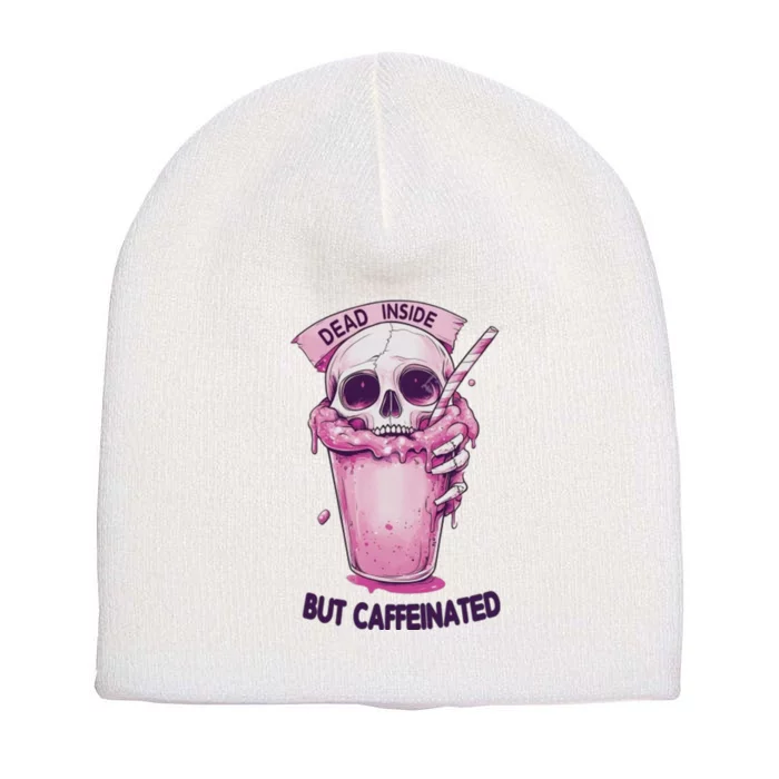 Dead Inside But Caffeinated Spooky Halloween Skull Short Acrylic Beanie