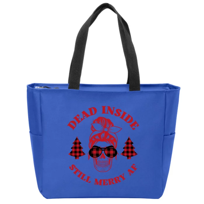 Dead Inside But Merry Af Christmas Skeleton Holiday Skull Gift Zip Tote Bag