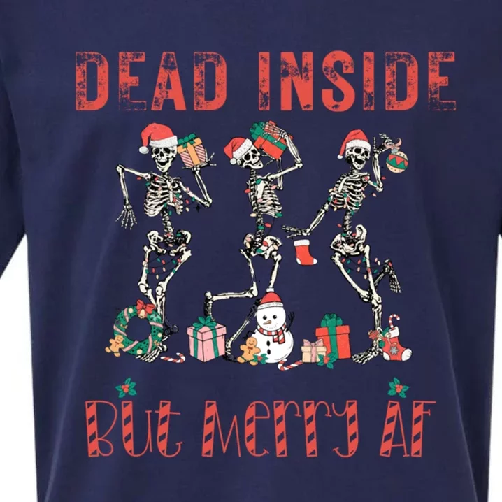 Dead Inside But Merry Af Funny Dancing Skeletons Christmas Gift Sueded Cloud Jersey T-Shirt