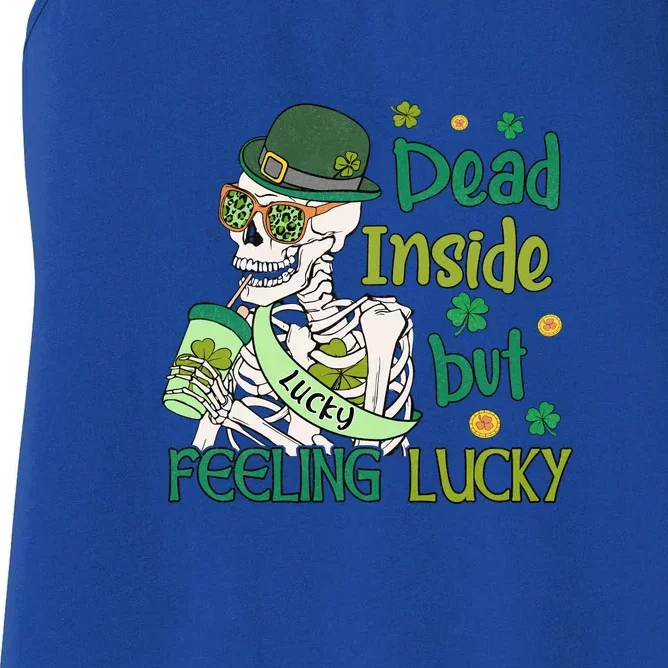 Dead Inside But Feeling Lucky Skeleton St. Patricks Day Women's Racerback Tank