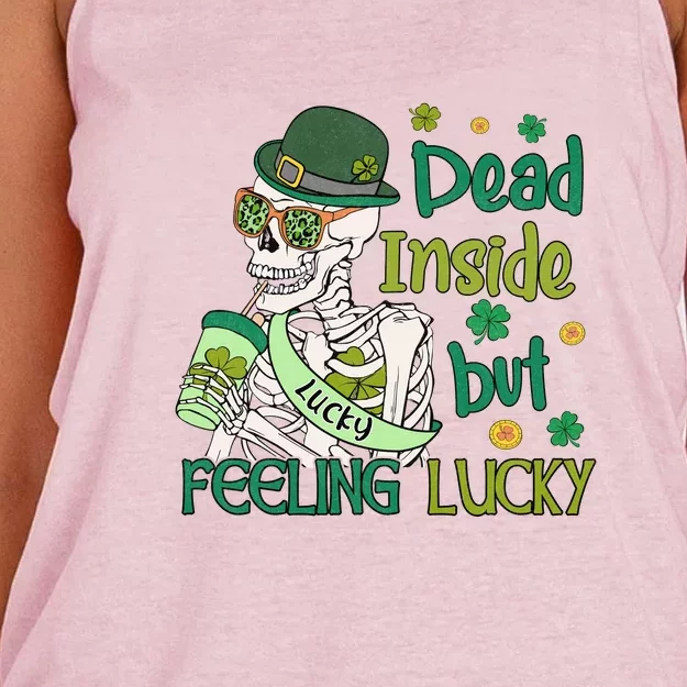 Dead Inside But Feeling Lucky Skeleton St. Patricks Day Women's Knotted Racerback Tank