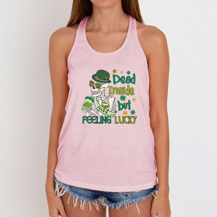 Dead Inside But Feeling Lucky Skeleton St. Patricks Day Women's Knotted Racerback Tank