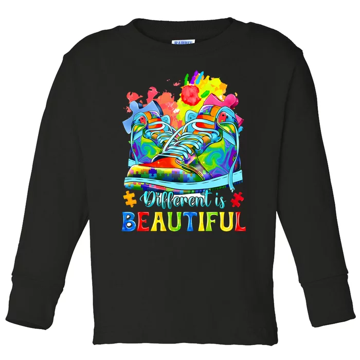 Different Is Beautiful Autism Awareness Funny Shoes Toddler Long Sleeve Shirt