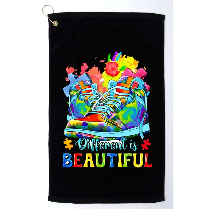 Different Is Beautiful Autism Awareness Funny Shoes Platinum Collection Golf Towel