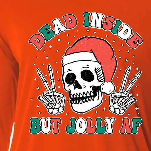 Dead Inside But Jolly Af Christmas Spirit Skeleton Skull Cooling Performance Long Sleeve Crew