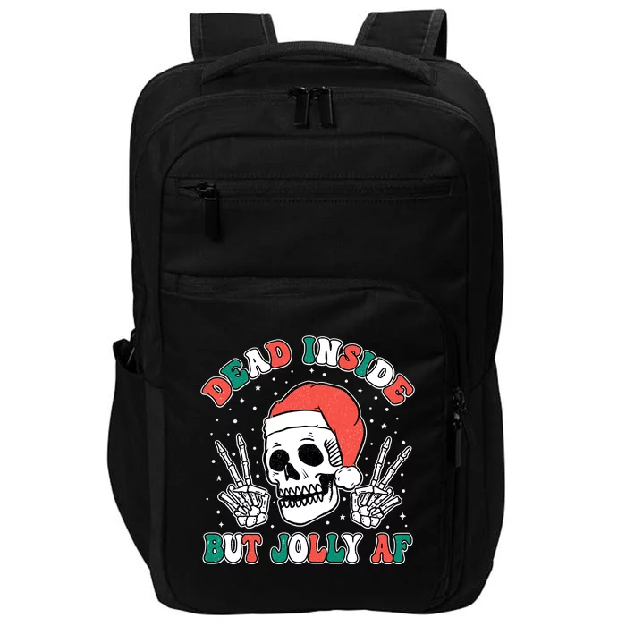 Dead Inside But Jolly Af Christmas Spirit Skeleton Skull Impact Tech Backpack