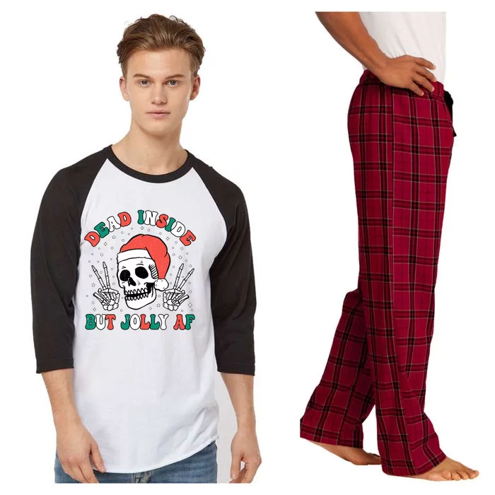 Dead Inside But Jolly Af Christmas Spirit Skeleton Skull Raglan Sleeve Pajama Set