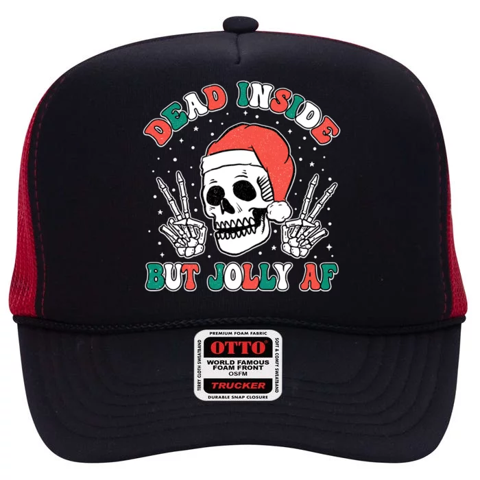 Dead Inside But Jolly Af Christmas Spirit Skeleton Skull High Crown Mesh Trucker Hat