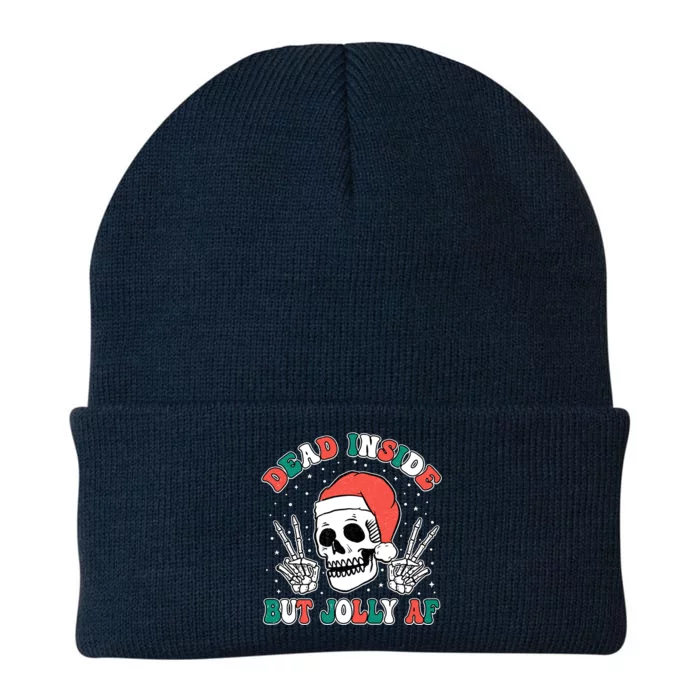 Dead Inside But Jolly Af Christmas Spirit Skeleton Skull Knit Cap Winter Beanie