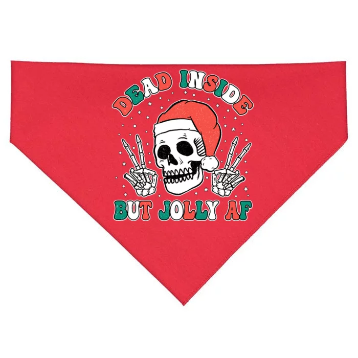 Dead Inside But Jolly Af Christmas Spirit Skeleton Skull USA-Made Doggie Bandana