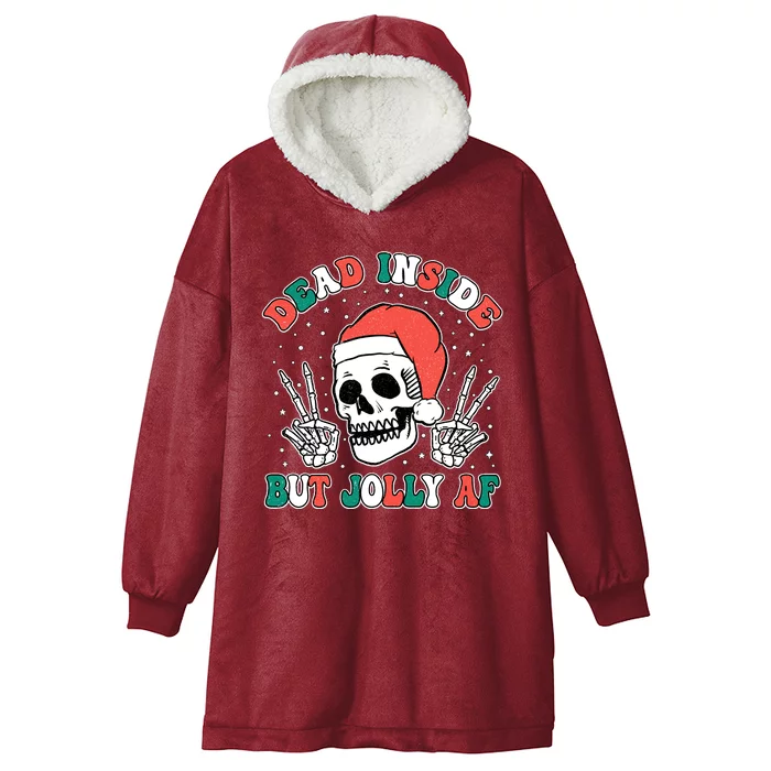 Dead Inside But Jolly Af Christmas Spirit Skeleton Skull Hooded Wearable Blanket