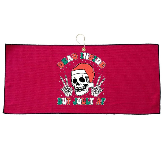 Dead Inside But Jolly Af Christmas Spirit Skeleton Skull Large Microfiber Waffle Golf Towel