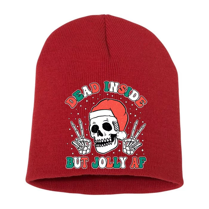 Dead Inside But Jolly Af Christmas Spirit Skeleton Skull Short Acrylic Beanie