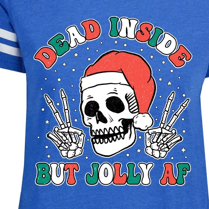 Dead Inside But Jolly Af Christmas Spirit Skeleton Skull Enza Ladies Jersey Football T-Shirt