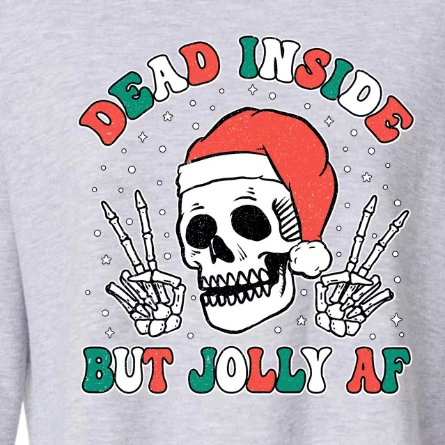 Dead Inside But Jolly Af Christmas Spirit Skeleton Skull Cropped Pullover Crew