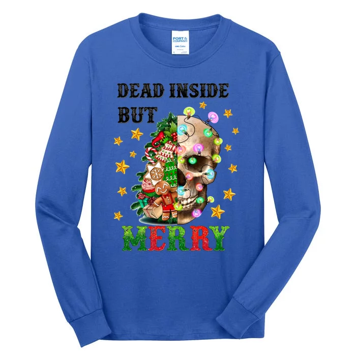 Dead Inside But Merry Christmas Skeleton Skull Xmas Holiday Gift Tall Long Sleeve T-Shirt