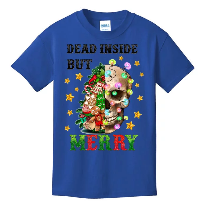 Dead Inside But Merry Christmas Skeleton Skull Xmas Holiday Gift Kids T-Shirt